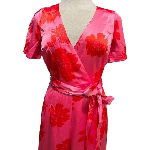 Lulus Sleek Desires Pink Floral Satin Split Sleeve
Wide-Leg Jumpsuit Size XS NWT - Picture 5 of 10